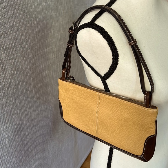 Dooney & Bourke Yellow and Brown Pebbled Leather Shoulder Bag - Picture 3 of 7